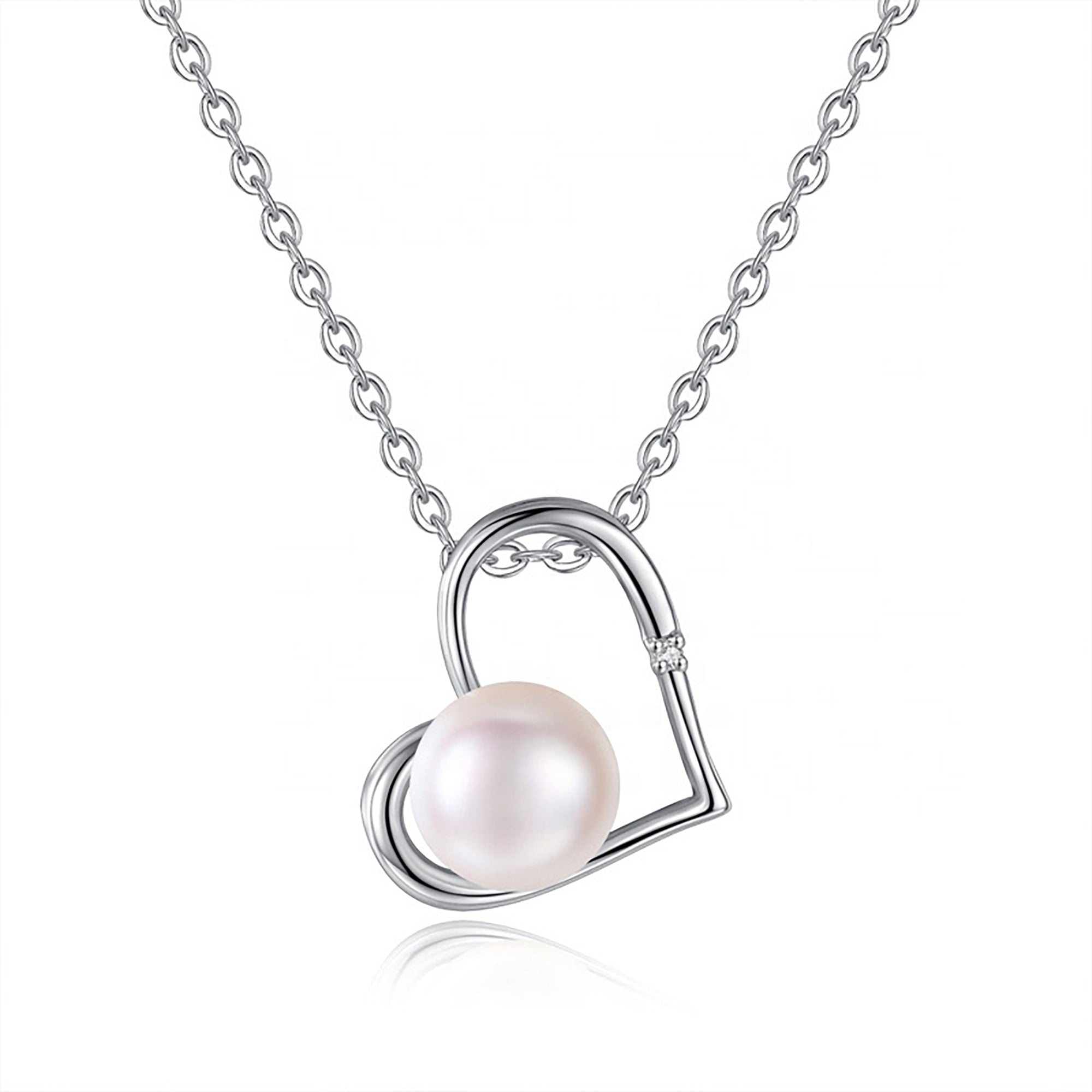 Women's 18k Gold Plated Pearl Cable Chain Nickel Free Heart Pendant